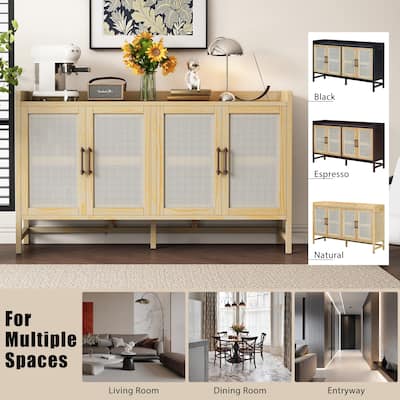Buffet Sideboard Storage Cabinet with Rattan Decorated Doors, Boho Accent Cabinet Console Table for Dining Living Room, Natural