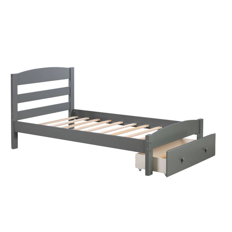 Oaks Aura Platform Twin Bed Frame with Storage Drawer and Wood Slat Support No Box Spring Needed, 4 Colors