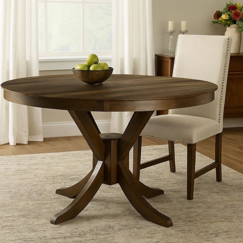 Mexo Dining Table, 53 Inch Round, Walnut Brown Pedestal Base - Walnut Brown
