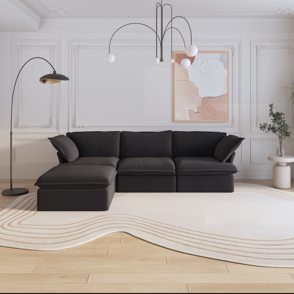 Large 4 - Piece L-shaped Sectional Sofa Modern Linen Upholstered Couches