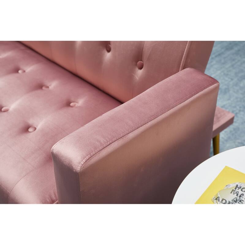 Rose Sofa Bed with Golden Metal Legs, Solid Wood+MDF, 75x32x29 inches