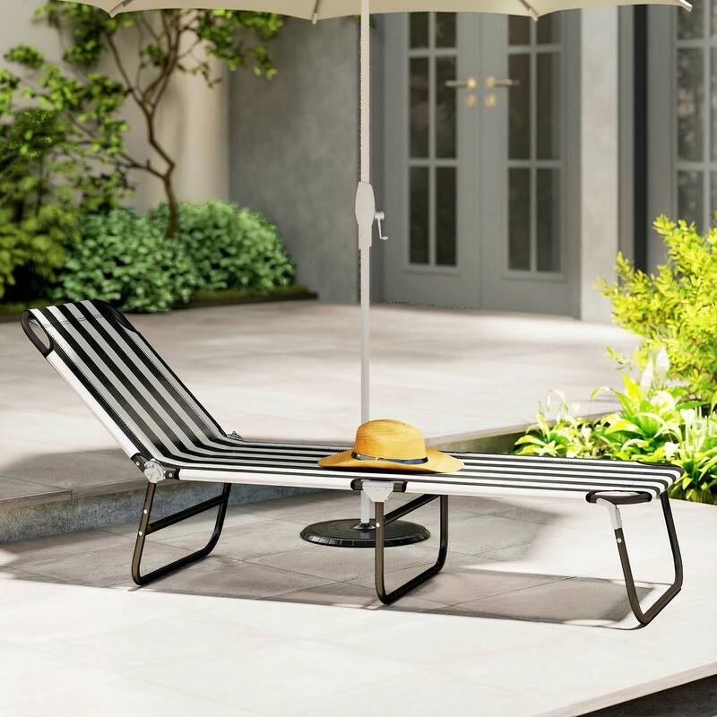 Outsunny Folding Chaise Lounge Pool Chairs, Outdoor Sun Tanning Chairs with 5-Level Reclining Back
