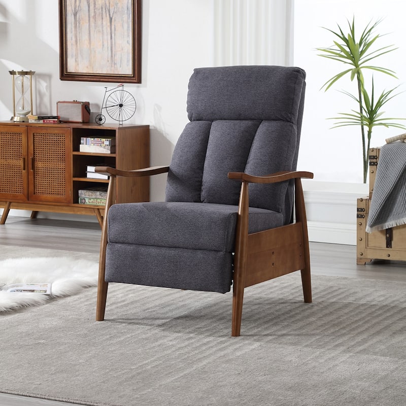 Modern Accent Chair, Recliner Chair With Thick Backrest And Seat Cushion, Wood Frame, Lumbar Support, Single Sofa Chair - Dark Gray