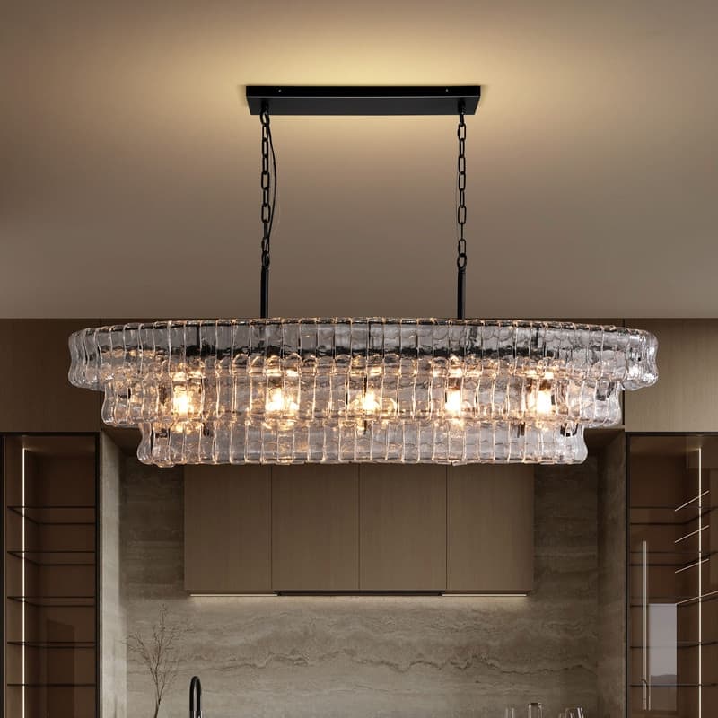 KAYLA 36in-67.4 in. 6-Lights Gold Crystal Drum Chandelier - 54in - Sliver-black