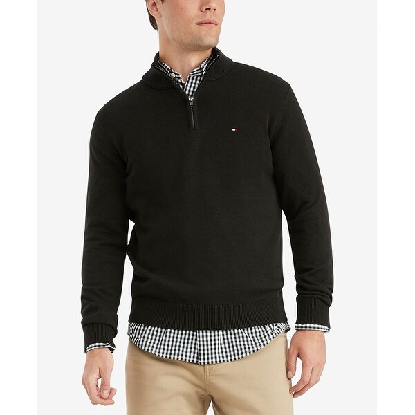 Tommy Hilfiger Men's Signature Solid Quarter Zip Sweater Black