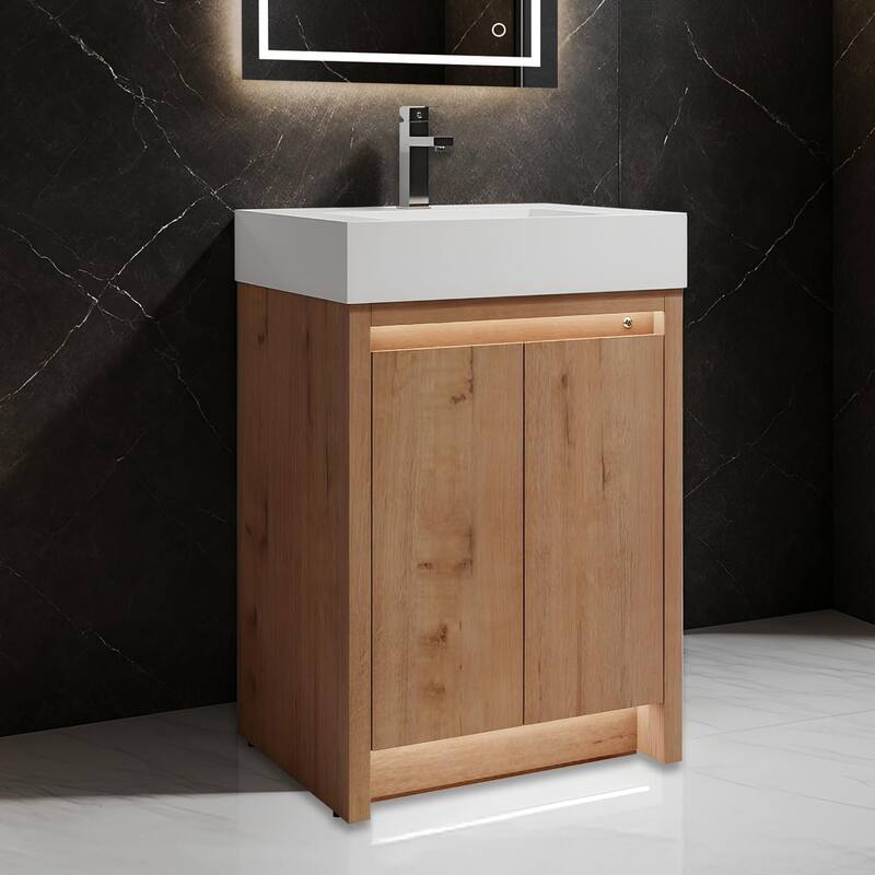 Blossom 48" All Wood Freestanding Bathroom Vanity with Acrylic Sink - 24" - Natural Finish - Classic Oak