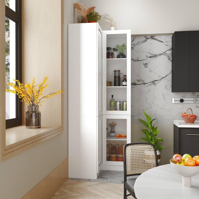 Corner Display Panrty Curio Cabinet with Acrylic Doors White Bookcase - 31.5"X78.7"