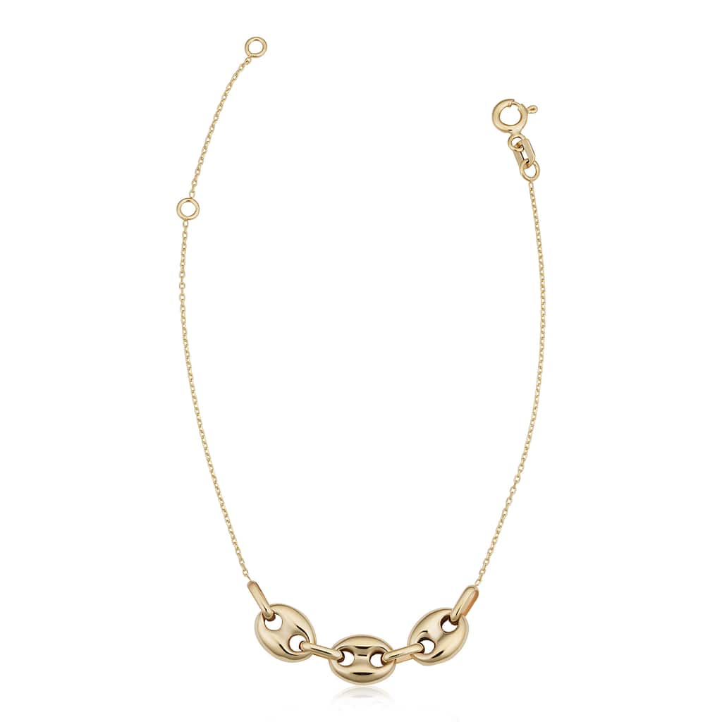 Fremada 10k Yellow Gold Mariner Anchor Puffed Link Adjustable Bracelet (adjusts to 6.5 and 7.5 inches)