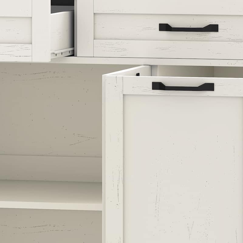 Mobile Kitchen Island with Drop Leaf Table Power Outlet and Pull-Out Trash Can for Space-Saving Storage