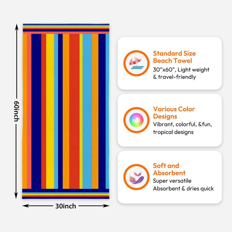 Quick Dry Colorful Cabana Beach Towel,Striped Beach Pool Towel for Kids and Adults, Lightweight and Absorbent