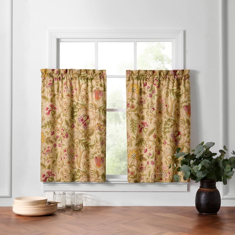 Waverly Imperial Dress 100% Cotton Sateen Window Tier Pair 26 X 24 Porcelain - Antique - 26"X24"