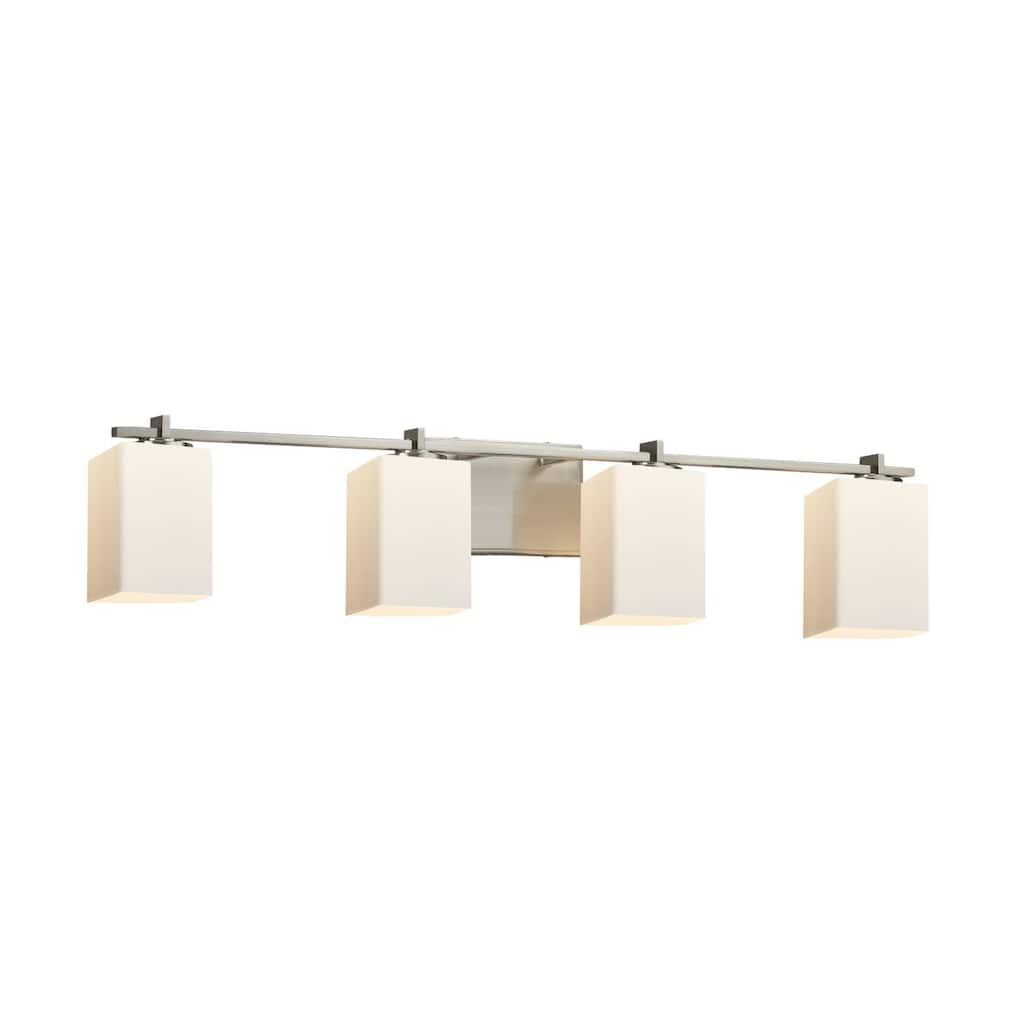 Justice Design Fusion Era 4-light Brushed Nickel Bath Bar, Opal Square - Flat Rim Shade - Silver