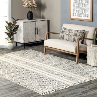 Nuloom Handmade Flatweave Striped Trellis Cotton Fringe Area Rug
