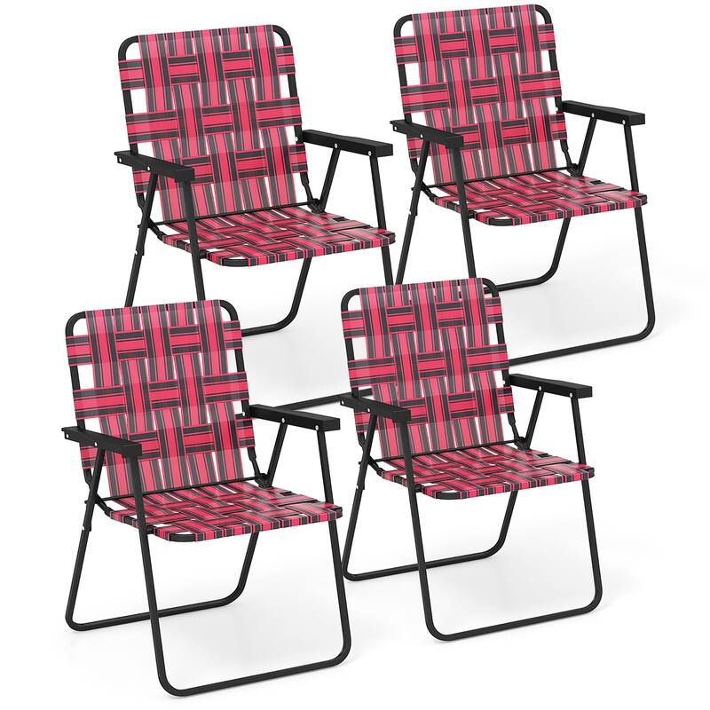 Gymax Set of 4 Patio Folding Web Chair Set Portable Beach Camping - Red