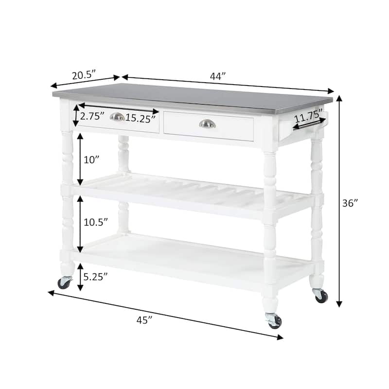 Convenience Concepts French Country 3 Tier Stainless Steel Kitchen Cart with Drawers