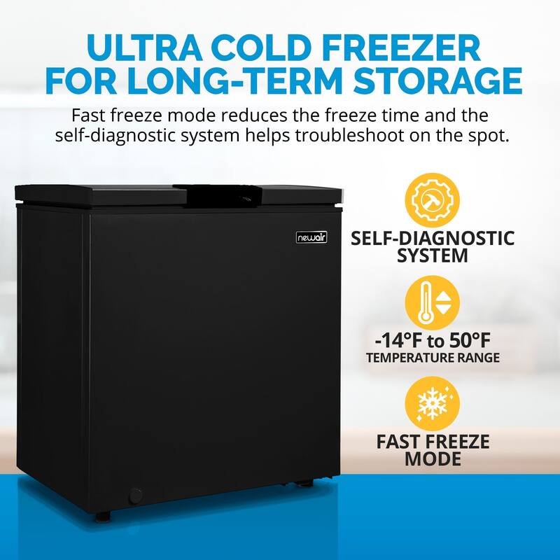 Newair 5 Cu. Ft. Mini Deep Chest Freezer and Refrigerator in Black with Digital Temperature Control and Fast Freeze Mode
