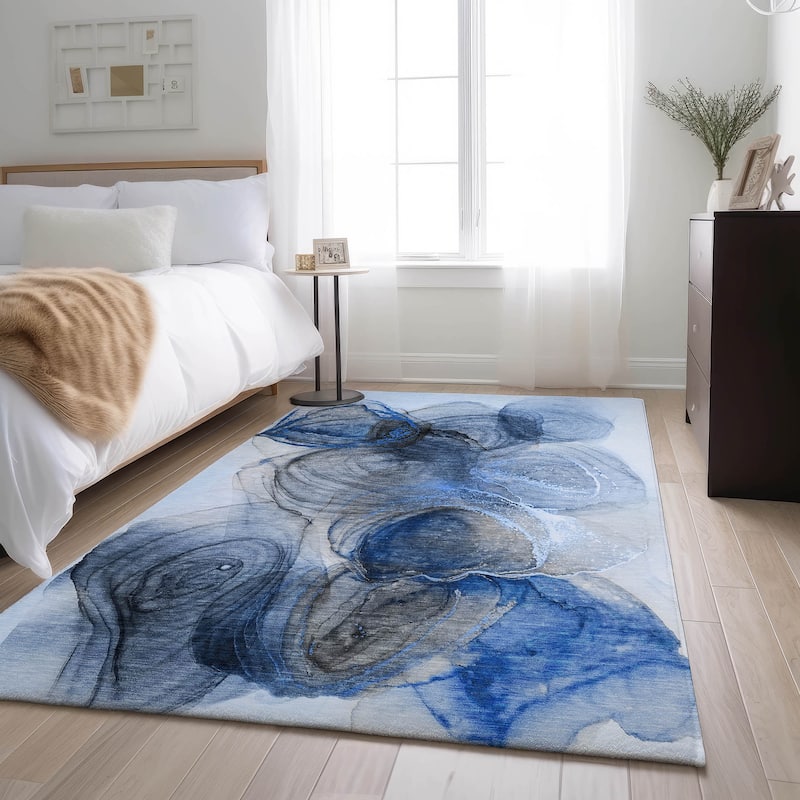 Premium Washable Super Soft Abstract Contemporary Mayfield Rug - Navy - 10' x 14' - Rectangle