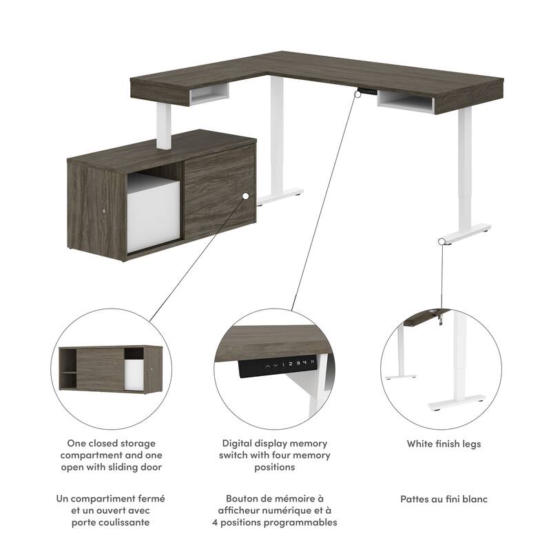 Bestar Pro-Vega 81W L-Shaped Standing Desk with Credenza
