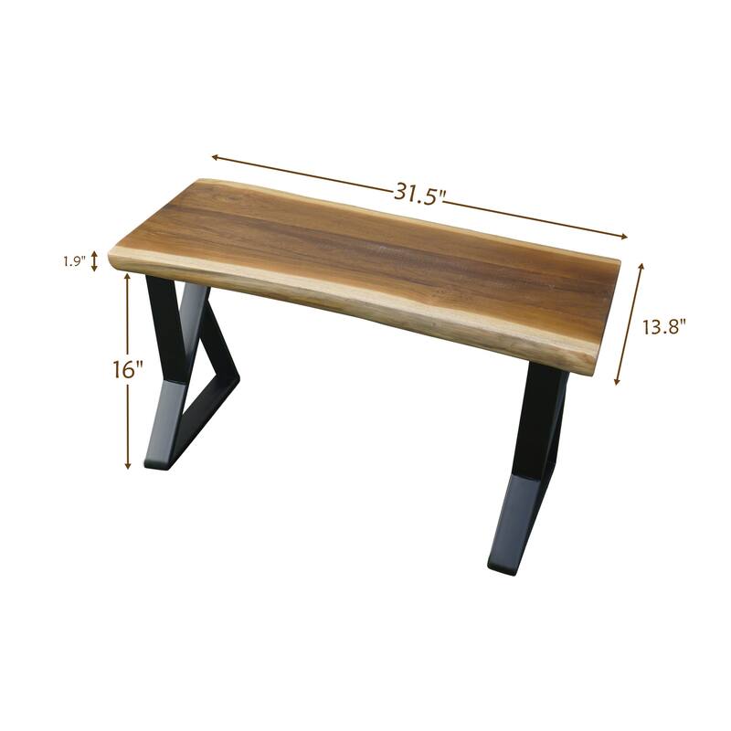 Greenage Pieced Teak Rectangle Bench Rustic Metal Seating Chair