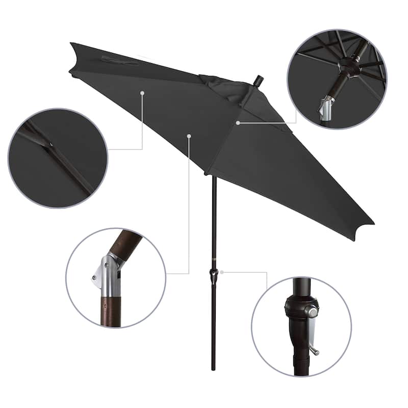 California Umbrella 9' Sunset Series Patio Umbrella Bronze Aluminum Frame and Ribs, Crank Lift Auto Tilt, Pacifica Pacific Blue