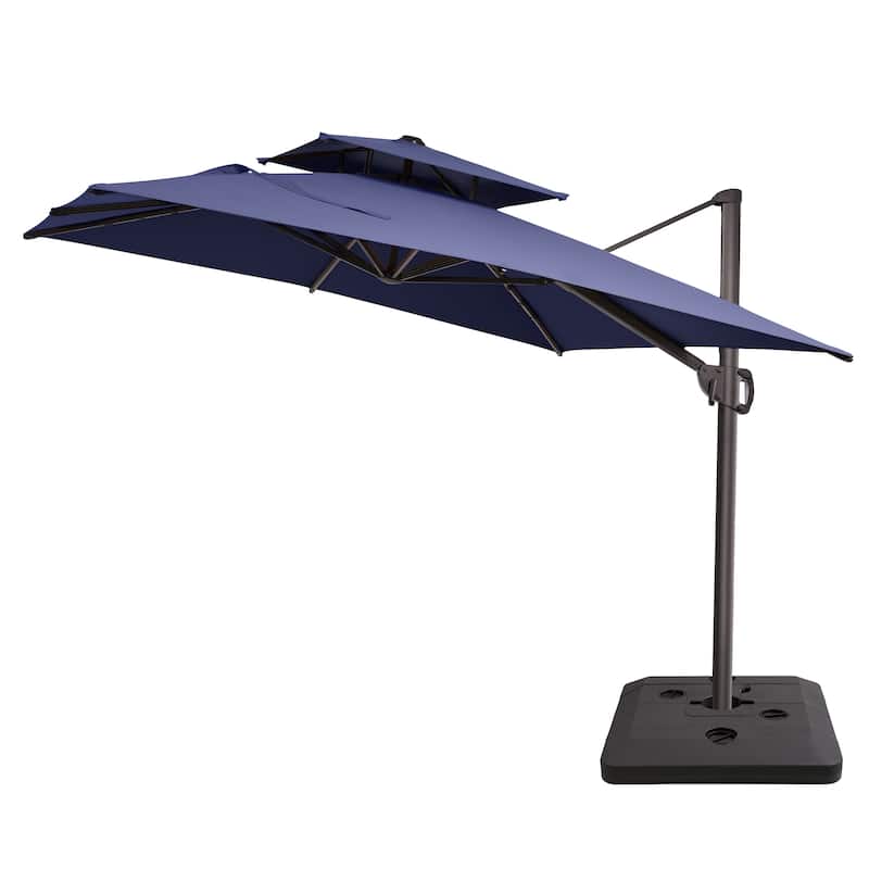 9x11FT Outdoor Patio Dual Top Umbrella Cantilever with Offset Base