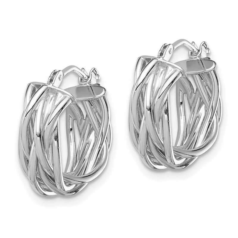Curata 14k White Gold Polished Braided Hoop Earrings - 16.5x7mm
