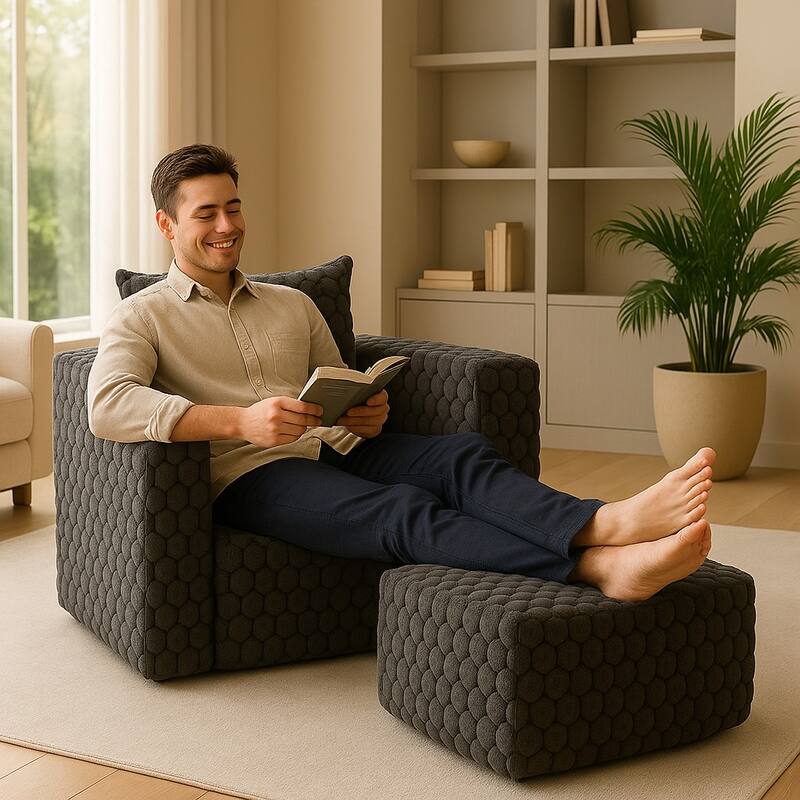 Modern All-Compressed Design Corduroy Compression Sofa With Ottoman