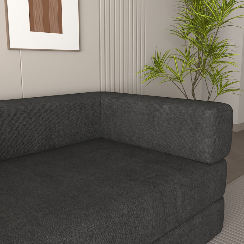 Convertible Floor Sleeper Sofa with Plush Pillows, Mattress Lounge Loveseat, Folding Sofa Bed with Adjustable Armrests