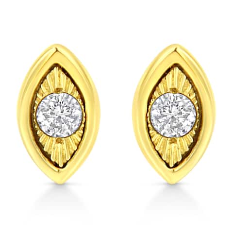 10K Yellow Gold Plated .925 Sterling Silver 1/10Cttw Miracle-Set Diamond Marquise Shape Stud Earrings (K-L Color, I2-I3 Clarity)