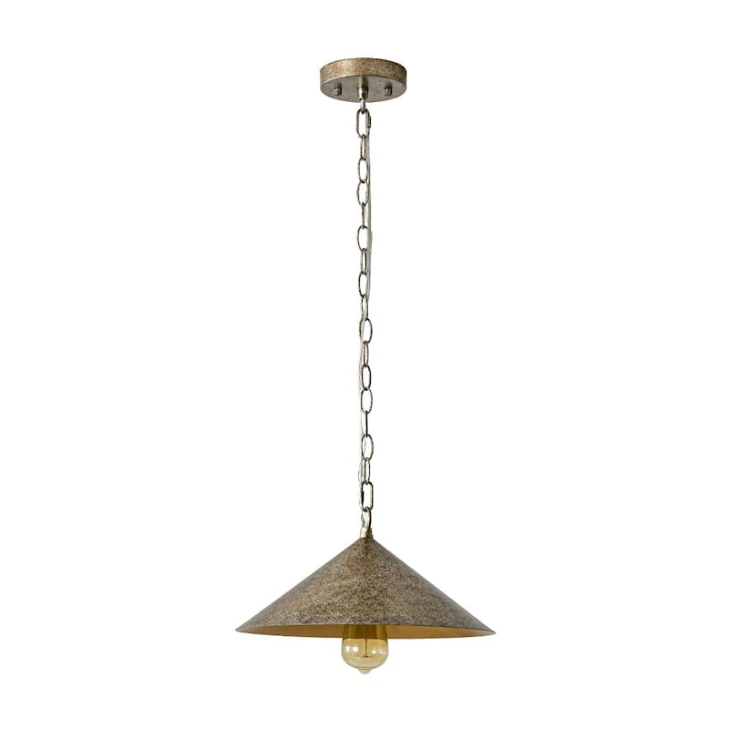 Rustic Antique Silver Single Shallow Cone Kitchen Pendant Light - 13.8 inches