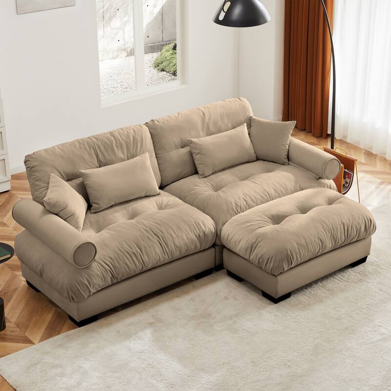 Modern Sectional Couch Comfortable Upholstered Sofa Set with Lumbar Pillow and Throw Pillow for Living Room