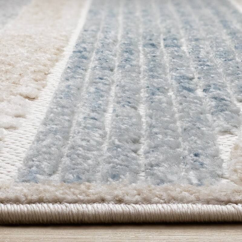 Blue Beige Grey Striped Sandbanks High-Traffic Rug