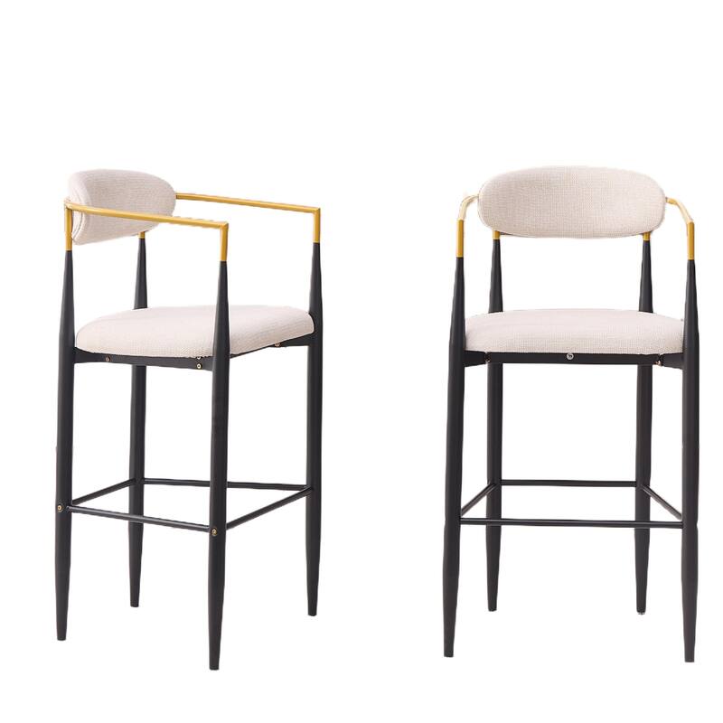 Modern Upholstered Bar Stool with Gold-Accented Armrests - 23" Seat Height,Ergonomic Design for Kitchen Island,2PCS/CTN
