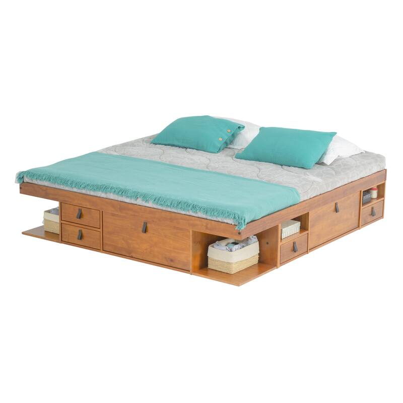 Copper Grove Rivne Storage Platform Bed with Drawers and Shelves - Oak - King