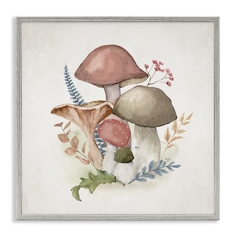 Stupell Pink Blooming Mushrooms Framed Giclee Art Design By Mollie B. - 24 x 24 - Grey