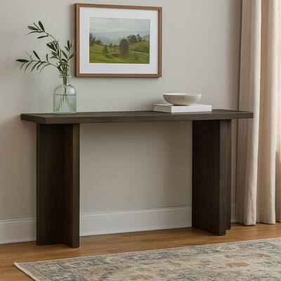 Console Sofa Table, Solid Wood T Shaped Legs, Dark Brown 53 Inch