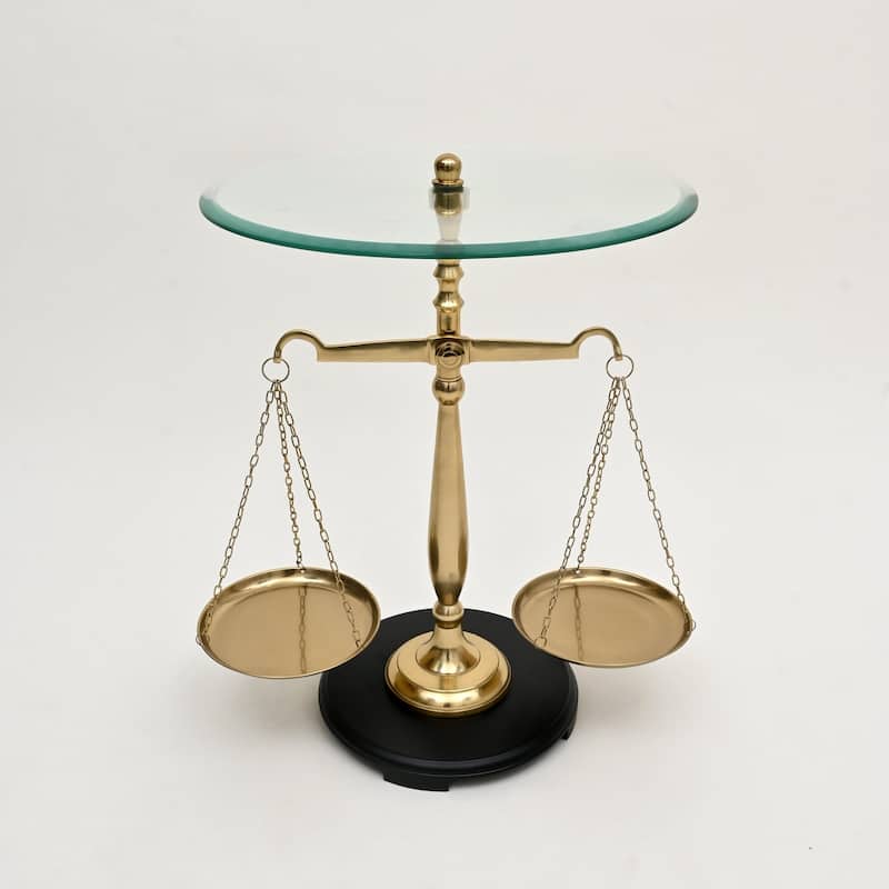 Decorative Nickel Finish Aluminum Balance Libra Accent Table with Glass Top - 16x16x24"
