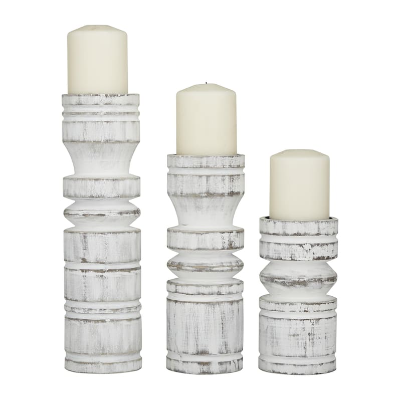 Black or White Wood Decorative Candle Holder (Set of 3)