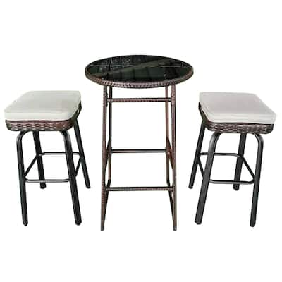 Costway 3 PCS Outdoor Swivel Bar Set with 2 Chairs, Tempered Glass - See Details