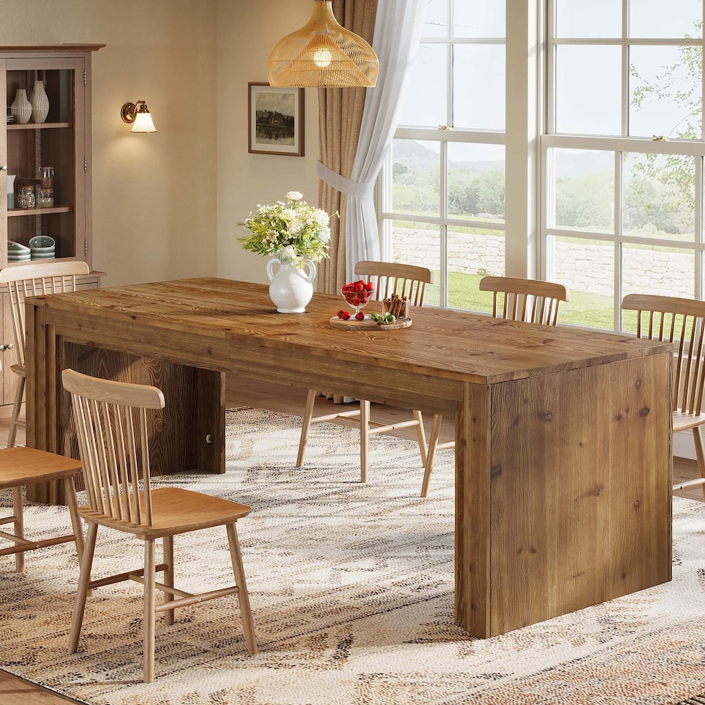 79 Inch Solid Wood Farmhouse Dining Table for 6/8/10, Rectangular Kitchen Dining Room Furniture - 78.74" L x 27.56" W x 29.52" H