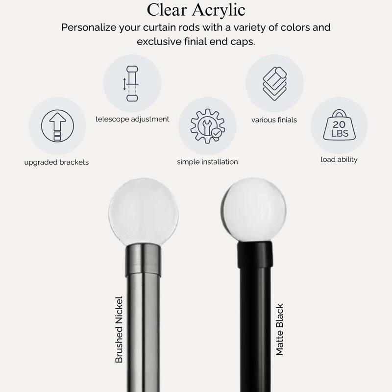 Linen Avenue Clear Acrylic Double Window Curtain Rod Set
