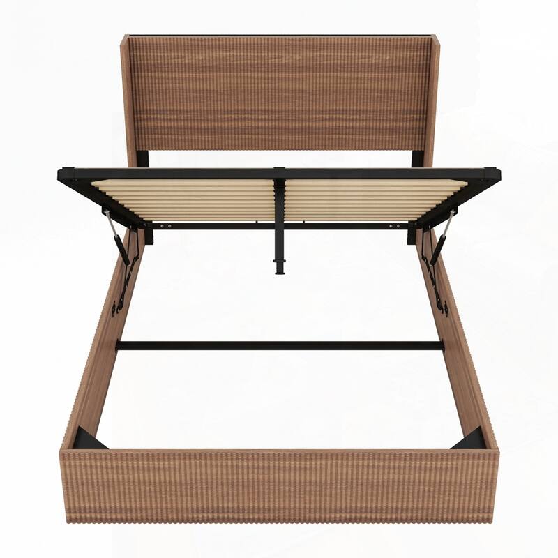 Large grooved undulating lift storage bed frame