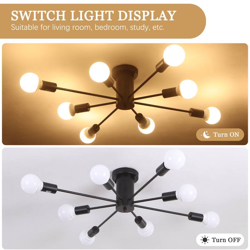 8-Light Modern Semi Flush Mount Sputnik Ceiling Light for Kitchen Bedroom Dining Room