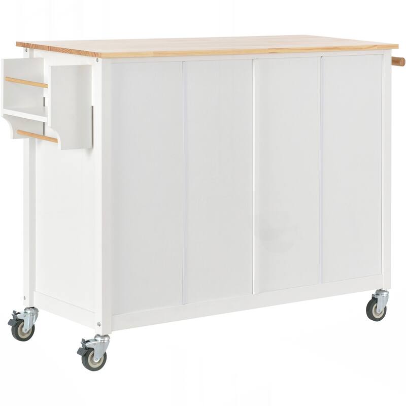 Kitchen Island Cart with Solid Wood Top and Locking Wheels