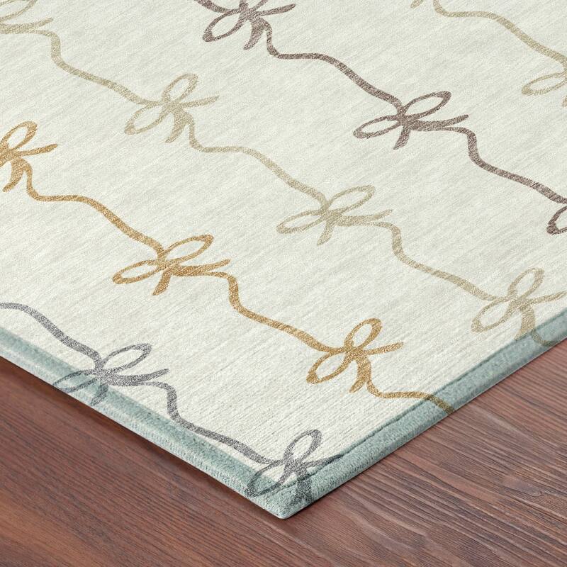 Machine Washable Indoor/ Outdoor Modern Bow Stripe Chantille Rug