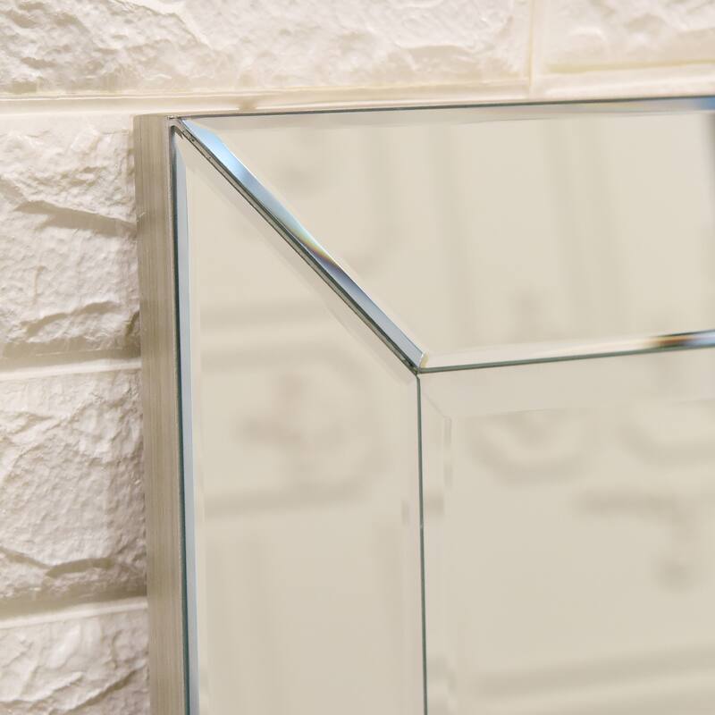 Modern Beveled Wall Mirror Rectangle Cheval, Bathroom, Bedroom, Living Room, Ready to Hang - Clear - 18 in. x 2.12 in. x 64 in.