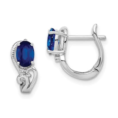 Curata 925 Sterling Silver Solid Polished Hinged hoop Rhodium Plated Diamond Sapphire Hinged Earrings - 13x13mm Wide 5mm