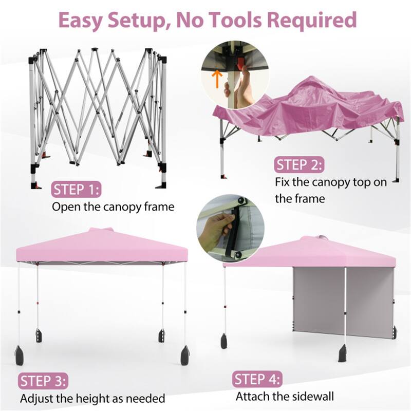 10x10 ft Portable Outdoor Pop-Up Tent Canopy Tent with Adjustable Height for Backyard or Beach
