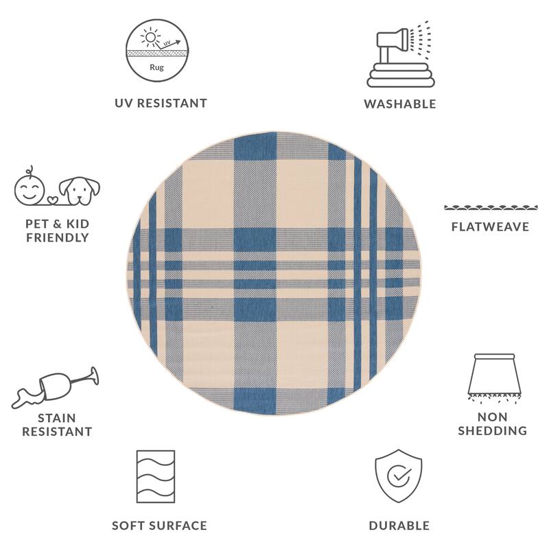 SAFAVIEH Courtyard Oriole Plaid Indoor/ Outdoor Waterproof Patio Backyard.