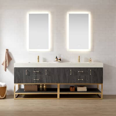 Alistair Bath Vanity with Grain White Stone Top and Mirror